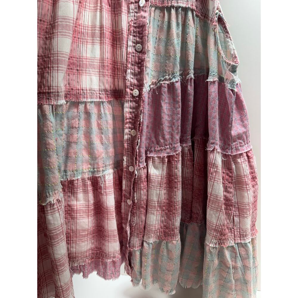 Blue Velvet Boho Women’s Sleeveless Patchwork Dress Button Front Tiered Festival - Picture 9 of 10